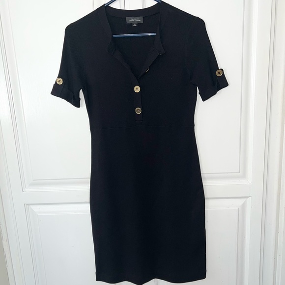 Tahari ASL Black Mini Dress with Gold Buttons XS Silk/Cotton Blend - Picture 2 of 9